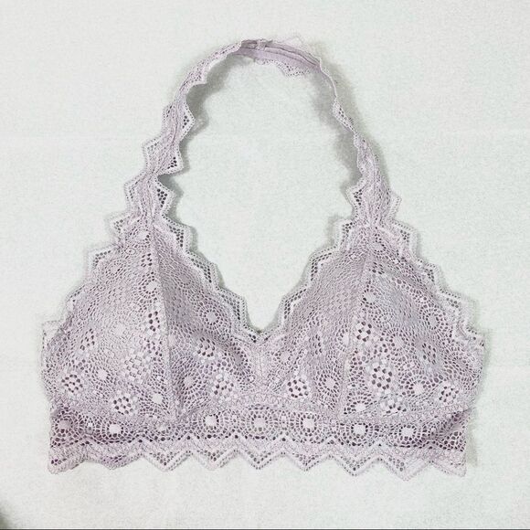 Felina Light Lavender Lace Lightly Padded Halter Bralette - Picture 1 of 6